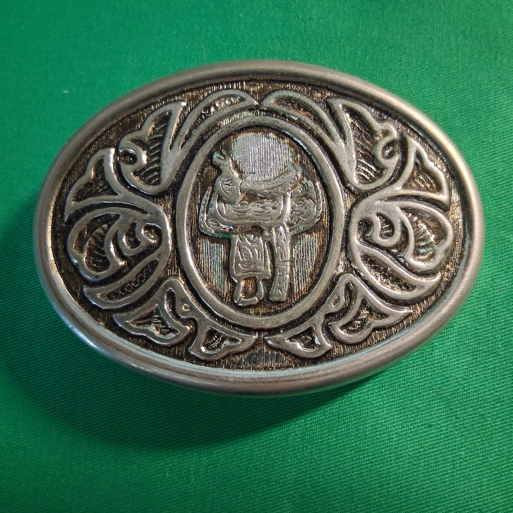Vintage Belt Buckle Avon Horse Saddle Western Filigree Cowboy Cowgirl Rodeo - Picture 1 of 6